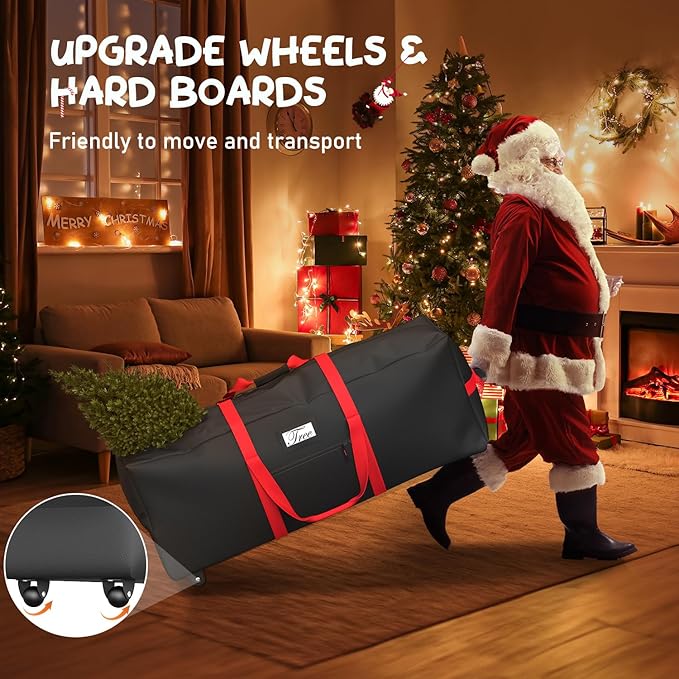 Mrrihand Christmas Tree Storage Bag, Large Artificial Anti-Tear Heavy-Duty 600D Oxford Cloth Xmax Christmas Tree Storage Box with Rolling Wheels, Christmas Tree Storage Container (Black, 9Ft)