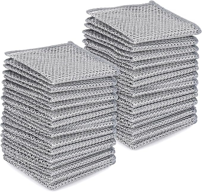 Tecbeauty 30Pcs Multipurpose Wire Dishwashing Rags for Wet and Dry, 7.87" x 7.87" Non Scratch Steel Wire Dishcloth, Double Layer Reusable Metal Cleaning Cloth for Cookware, Sinks, Dishes, Stove Tops