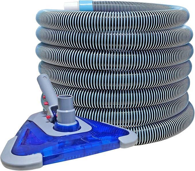 POOLWHALE Professional 1-1/2-Inch x 24-Feet Swimming Pool Vacuum Hoses with Swivel Cuff and Triangular Weighted Flex Vacuum Head, Perfect for Above Ground and Small Inground Pools