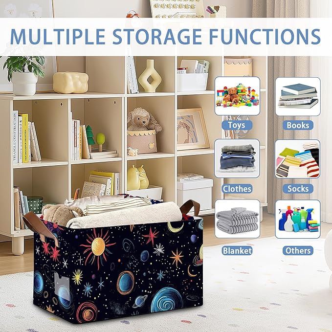 Celestial Planet Collapsible Storage Box,Sun Star Organizer Bin with Handles for Room Decoration,Bins Book Basket Box 17x11.5x10Inch