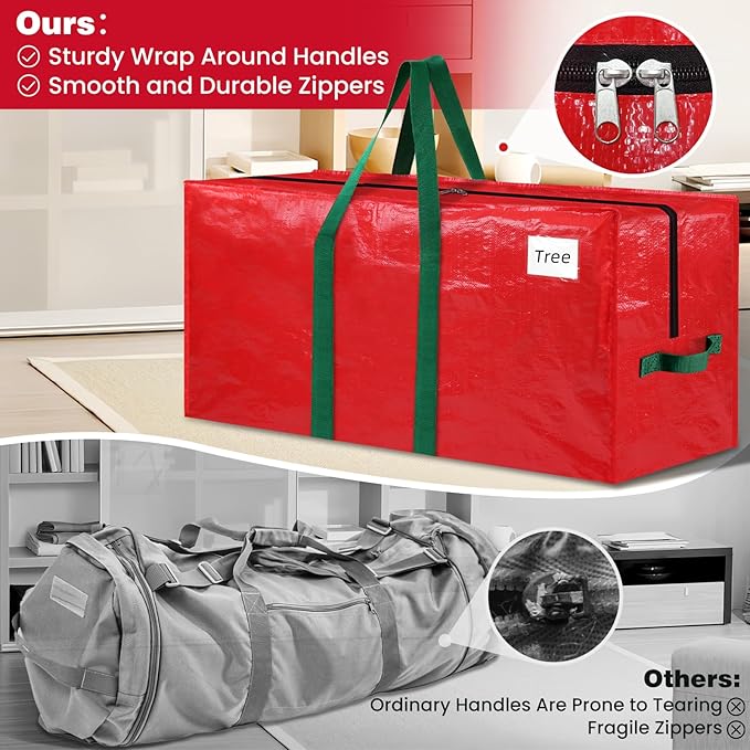 Christmas Tree Storage Bag 9 Ft, Durable & Waterproof Xmas Holiday Tree Bag with Handles, Tag Pocket, Artificial Christmas Trees Storage Box, Garland Storage Container Tote, Red