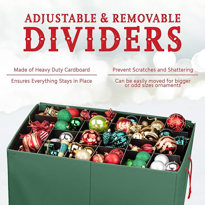 HOLDN’ STORAGE Christmas Ornament Storage Box with Dividers, Stores Ornaments up to 96 of 3 Inch Large Christmas Ball Storage Containers with 4 Trays - Green