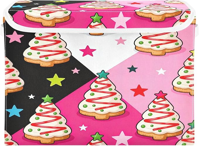 Christmas Tree Cookie Storage Bins with Lids Foldable Storage Basket with Handles Collapsible Large Fabric Organizer Containers for Clothes Shelves Closet Office Home