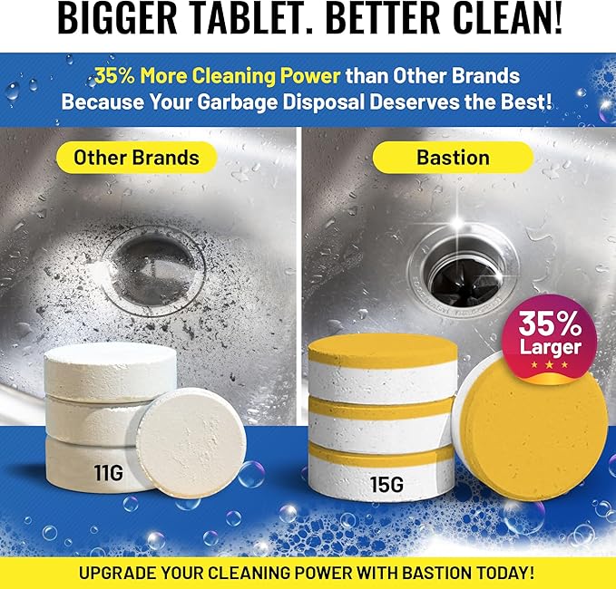 Bastion Garbage Disposal Cleaner Deodorizer Tablets - 24 Pack (1 Year Supply) Powerful Foaming XL 15g Fresh Citrus-Scented Foam Freshener Tabs Clean, & Eliminate Garburator Disposer Sink Odors