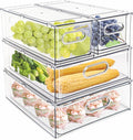 MineSign 4 pack Stackable Refrigerator Organizer Bins Pull-Out Drawers for Fruit and Veggies Storage Organizer for Fridge Clear Drawer Containers with Handle Divided Organization for Produce Saver