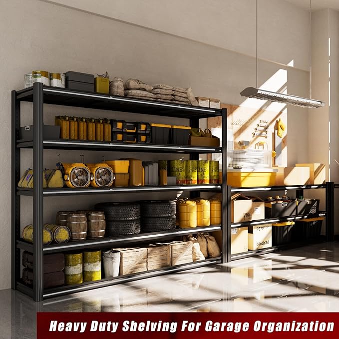 VDEVY 60" W x 72" H x 24" D Garage Shelving Heavy Duty,5 Tier Adjustable Metal Shelves Storage Rack,3030 LBS Large Industrial Shelving Unit for Basement,Warehouse,Garage Organization