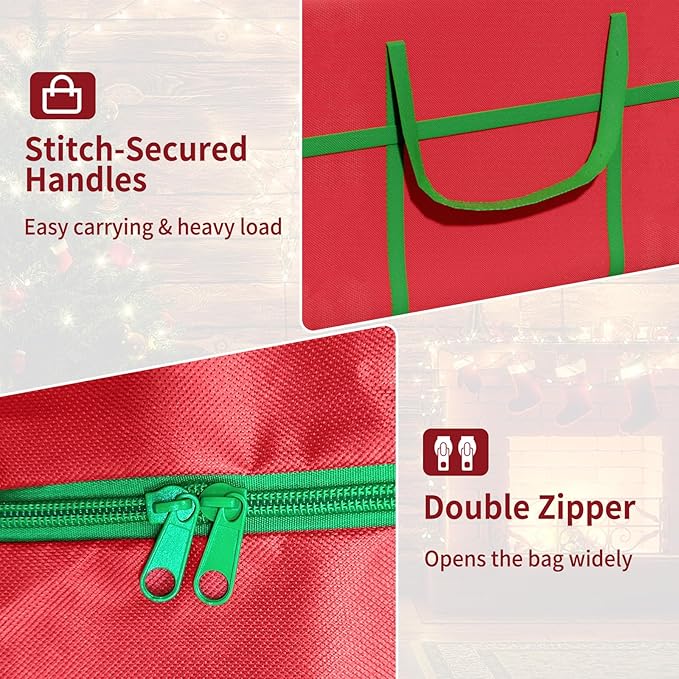 Christmas Tree Storage Bag - Fits Up to 9 ft Tall Holiday Artificial Disassembled Trees, with Carry Handles and Dual Zipper, Red&Green