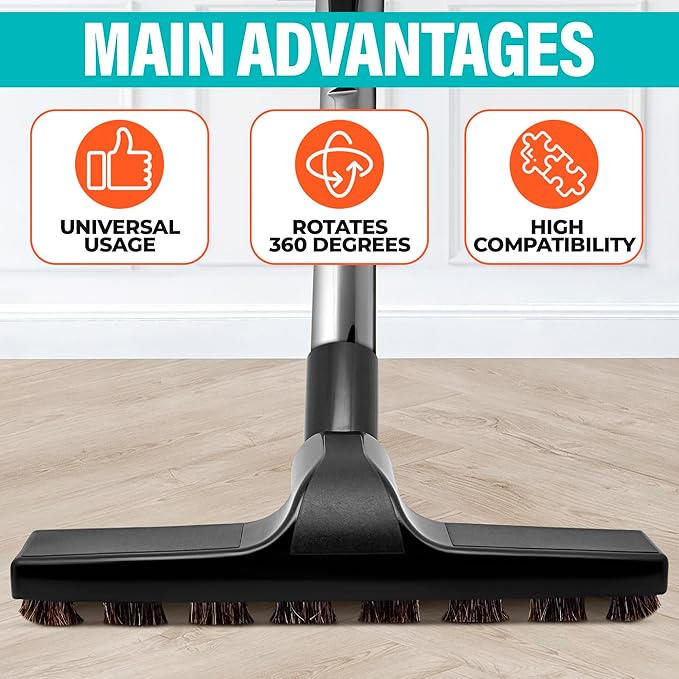 Horsehair Vacuum Brush Attachment - 1 1/4 Vacuum Floor Brush Attachment for Hardwood Floors with Soft Bristles - Gentle Cleaning | Rotates 360° | Ideal for Wood, Tile, and Smooth Surfaces