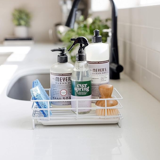 Handy Home Concepts Kitchen Sink Sponge Soap Holder For Countertop Large White Kitchen Soap Tray Sink Organizer