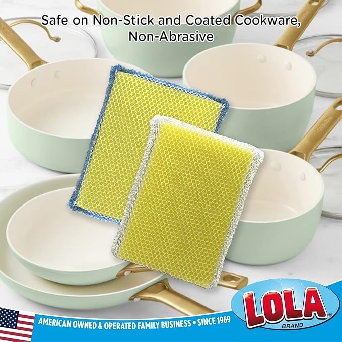 LOLA Microfiber & Nylon Net Sponges, 288 Pack, 144 Dual Sided Non-Scratch Sponge Pads & 144 w/Microfiber Cloth One Side and Nylon Net Other Side