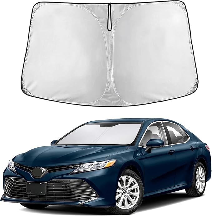 EcoNour Windshield Sun Shade Compatible for Toyota Camry 2018–2024 | Sedan Front Window Sunshade | Foldable 4-Layer Sun Visor Protector | Protects Interior & Keeps Car Cool