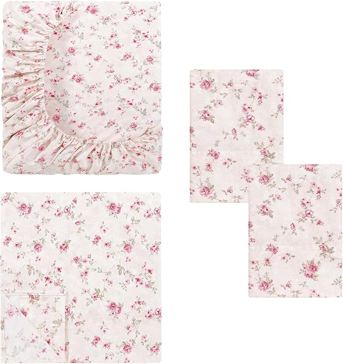 Modern Threads Printed 4-Piece Extra Soft Bedding Sheets & Pillowcase Set, Deep Pocket up to 16 inch Mattress Kashmir Rose King