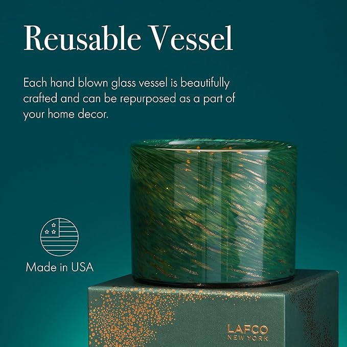 LAFCO New York Holiday 3-Wick Candle, Woodland Spruce - 30 oz - 120-Hour Burn Time - Reusable, Hand Blown Glass Vessel - Made in The USA