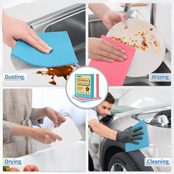 HOMERHYME Swedish Dishcloths, 18 Pack Kitchen Towels Dish Rags, Absorbent Swedish Dish Towels for Kitchen, Non-Scratch Cellulose Sponge Cloths, Biodegradable Washable Reusable Paper Towels, Assorted