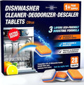 Dishwasher Cleaner Deodorizer Descaler Tablets - 28 Tabs - 1 Plus Year Supply - Extra Scented Deep Cleaning Sanitizer Pods - Remove Hard Water - Contain Citric Acid Heavy Duty Septic Safe - Citrus