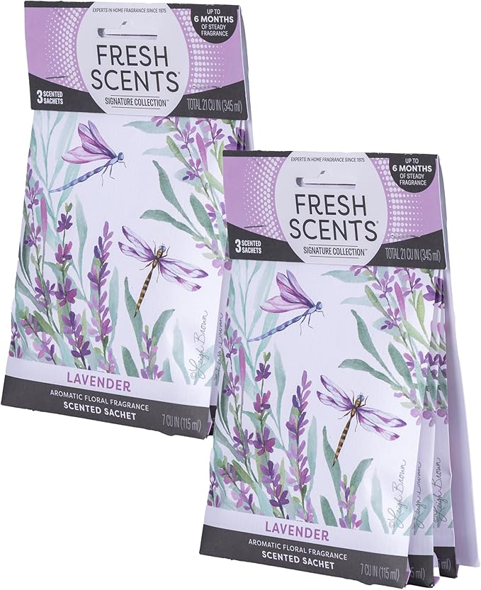 Fresh Scents Scented Sachets | Lavender | Home Fragrance | Long Lasting (Up to 6 Months) | Air Freshener for Closets, Drawers, & Cars | 6 Pack