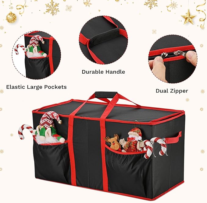 Christmas Ornament Storage Box, Ornament Storage Organizer Fits 128 of 3 inch Ornament Balls, 8 Removable Tray Ornaments Storage Containers with Dividers to Store Xmas Holiday Decor(Black)