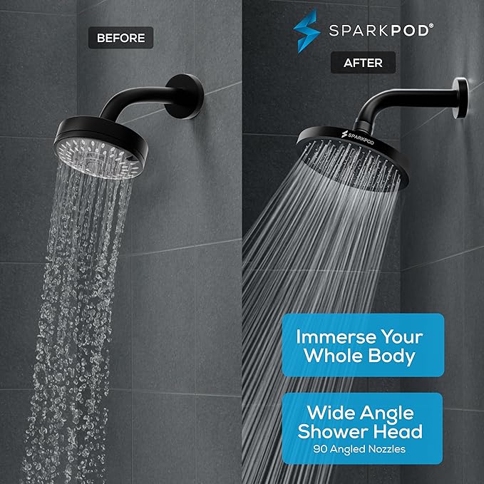 SparkPod Shower Head - High Pressure Rain - Premium Quality Luxury Design - 1-Min Install - Easy Clean Adjustable Replacement for Your Bathroom Shower Heads (Vintage Oil Rubbed Bronze, 8 Inch Square)