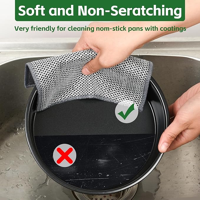 6 Pack Multipurpose Wire Dishcloths, Non-Scratch Dishwashing Rags, Double-Layer Microfiber Metal Dish Rags for Washing Dishes, Wet or Dry Reuseable for Cookware/Pan Housework Clean-7.87''x7.87''