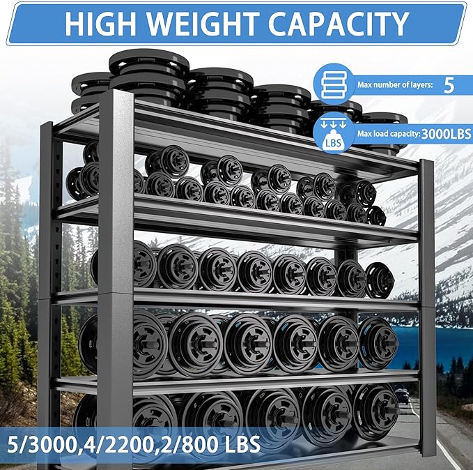 Nexvrtau 5-Tier Garage Shelving Heavy Duty, 3000 LBS Capacity Metal Storage Rack 24" D x 60" W x 76" H, Adjustable Steel Shelves Unit for Garage, Warehouse, Basement, Pantry, Workshop.1 Pack