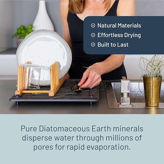 Siren Stone Natural Dish Drying Mat – Eco-Friendly, Rapid-Dry Technology | Modern Design | Non-Toxic | BPA-Free Kitchen Mat by Female-Founded USA Brand | Durable & Sustainable