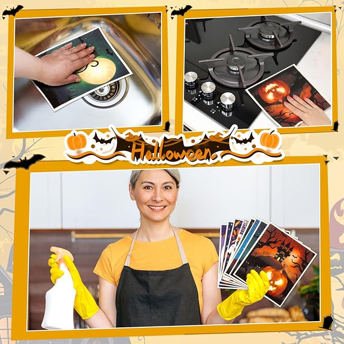 Lucomb 8 Pack Halloween Swedish Dishcloths Reusable, Kitchen Sponges Soft Absorbent Dish Towels Swedish Dish Cloths Washable Decorative for Kitchen Washing Dishes Bathroom Office Hand Towel Cleaning