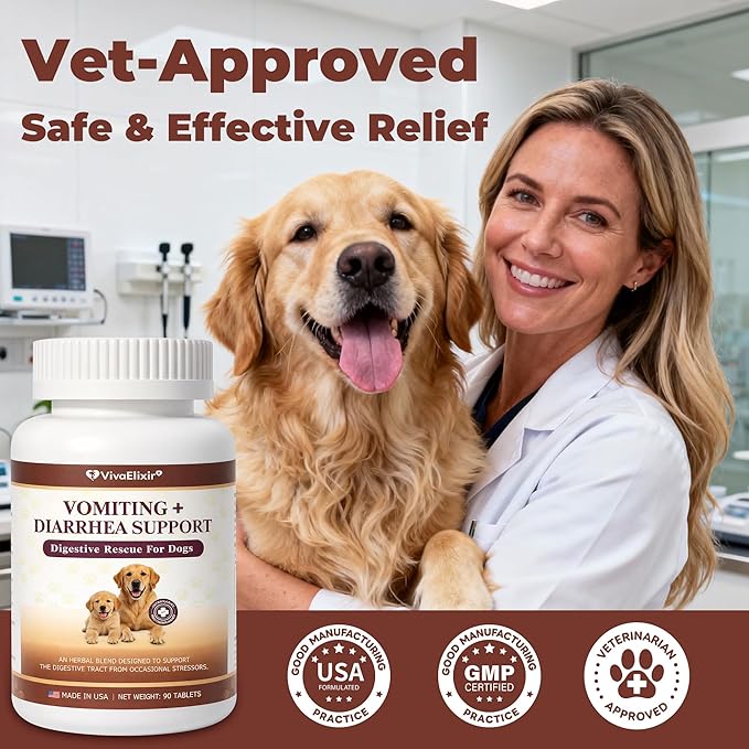 Digestive Rescue for Dogs and Puppies – Helps Maintain Appetite, Gut Function & Stool Consistency – Relief of Diarrhea & Stomach Upset – With Electrolytes, Colostrum IgG, Probiotics – 90 Tablets