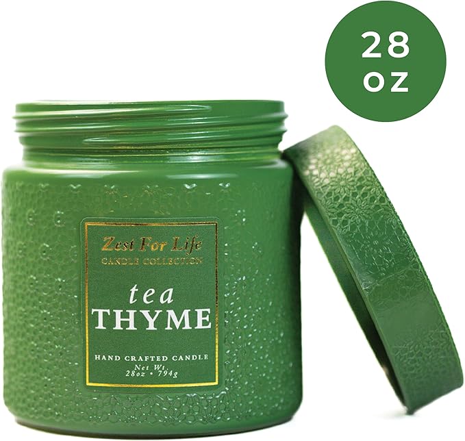A Cheerful Giver - 28oz Large Scented Candle Jar with Lid- Zest for Life - 130 Hours of Burn Time, Gift for Women (Large, Tea Thyme)