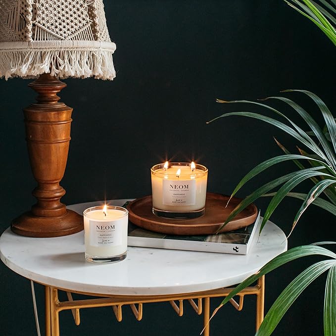 NEOM- Happiness Scented Candle, 3 Wick | Essential Oil Aromatherapy Candle | Neroli, Mimosa & Lemon | Scent to Make You Happy