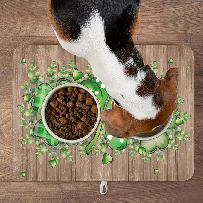 Wnoesat St Patricks Day Wooden Plank Texture Shamrock Dish Drying Mat St Patrick Eucalyptus Leaves Clover Dish Drying Pad for Kitchen Counter Absorbent Microfiber Dishes Drainer Rack Mats 18x24 Inch