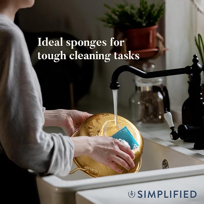 Simplified 6-Pack Steel Scouring Sponges with Rust Resistant Stainless Steel Threading for Home and Kitchen Cleaning Supplies, Heavy Duty Cleaning Sponge for Kitchen & Bathroom, Multicolor