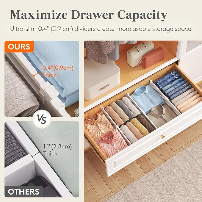 Lifewit 5" Tall 5 Pack Deep Drawer Dividers, 30 –47cm/11.5-18.5" Expandable Drawer Divider for Clothes, White Dresser Drawer Storage Organizers, Clothing Drawers Separators for Dresser Kitchen Bedroom