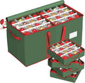 Christmas Ornament Storage Box with 8 Trays, Christmas Storage Container for 128-3'' Holiday Ornament Decorations, Large Xmas Organizer with Adjustable Dividers, Dual Zipper and Pocket (Green)
