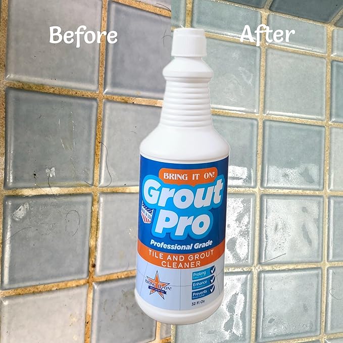 Bring It On Grout Pro Tile and Grout Cleaner – 32fl oz Grout Cleaner for Shower Tile – Deep Cleansing Whitening and Brightening Kitchen and Bathroom Floor Cleaner – Prevents Mineral Buildup
