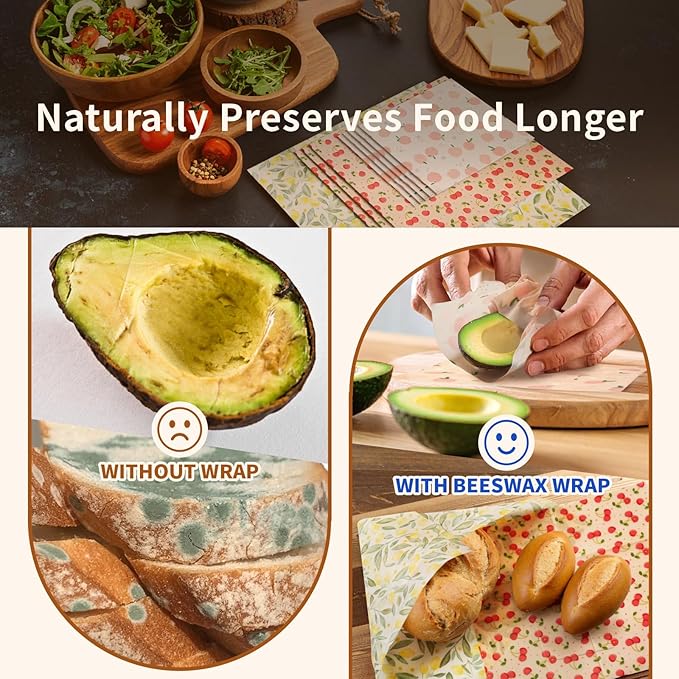 Beeswax Wraps for Food, 9 Pack Reusable Bees Wax Wraps, Zero Waste, Food Storage Beeswax Paper, Sustainable Wax Paper(1XL+3M+5S) Food Wrap, Sandwich Wrap & Bowl Covers