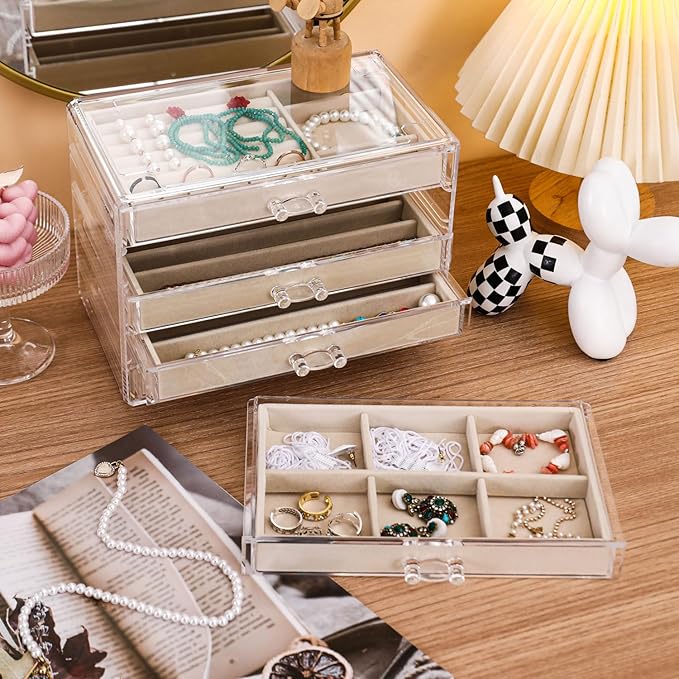 Necklace Organizer Box, Tray with 5 Drawers, Dustproof Velvet Necklaces Storage Holder Display Case, jewelry box for necklaces for Pendant Suitable for Women and Girls (5Drawer)