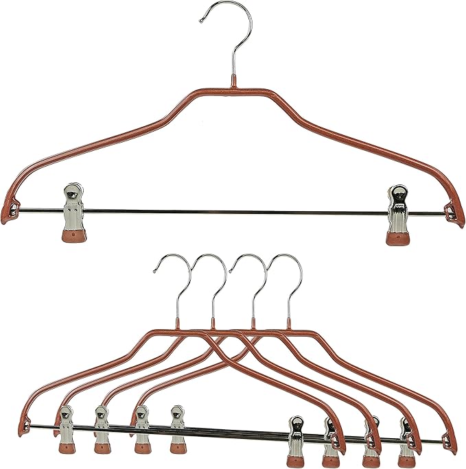 Mawa by Reston Lloyd Silhouette Series Non Slip Space Saving Hanger with Pant Clips, Style 40/FK,Set of 5, Copper