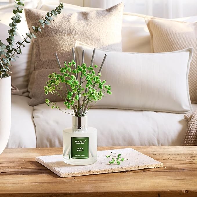 Airkeep Reed Diffuser Set,3.38 fl oz (100 ml) - Black Forest Oil Diffusers with 8 Reed Sticks, Home Fragrance Reed Diffuser for Bathroom Shelf Decor