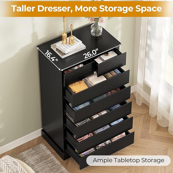 Hasuit Tall Dresser with 7 Drawers for Bedroom, 51.8'' High Chest of Drawers Storage Organizer for Closet, Modern Taller Clothes Storage Tower with Ample Storage Space