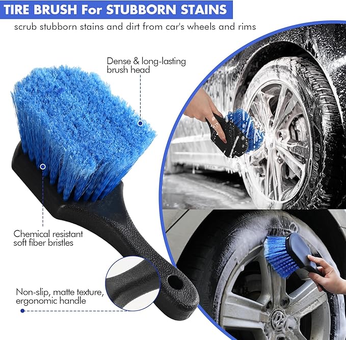 ANCLO 62'' Car Wash Brush with Long Handle, Scratch-Free Car Wash Mop Kit with Wheel Tire Brush, Wash Mitt Towel, Windshield Squeegee, Car Cleaning Brush Kit for Cars RV Truck Boat