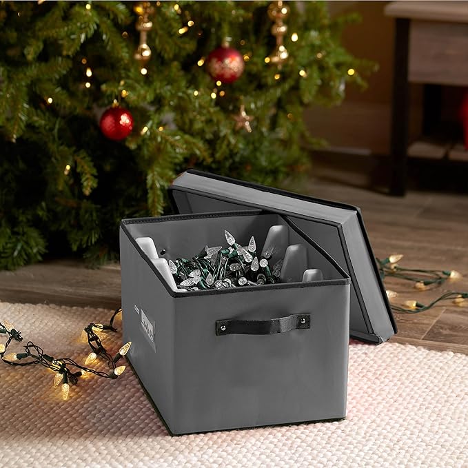 ZOBER Christmas Light Storage Reels - Christmas Light Organizer With 4 Plastic Wheels - Fits 200 Mini Lights Per Spool, Lights Storage - Strong & Durable Material - Stitched Reinforced Handles - Gray