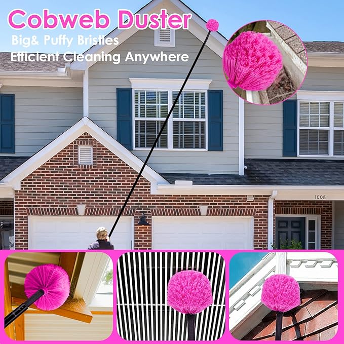 CALBEAU 15 Foot Dusters for Cleaning, Duster with Extension Pole 7-15ft, Microfiber Feather Duster Used for Cleaning Ceiling Fan, High Window, Blinds, Shutters, Sofa, Cobweb Duster for Home (12 PCS)