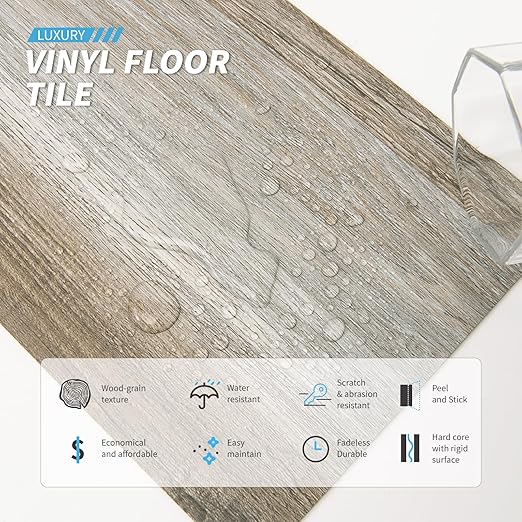 Art3d Peel and Stick Floor Tile Vinyl Wood Plank 12-Pack 18 Sq.Ft, Old Wood, Rigid Surface Hard Core Easy DIY Self-Adhesive Flooring