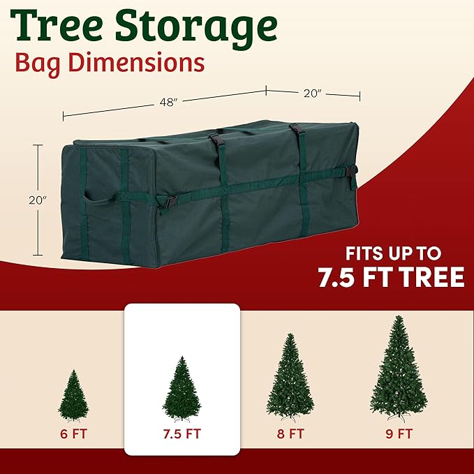 Elf Stor Heavy Duty Canvas Christmas Tree Storage Bag with Straps, fits up to 7.5 ft Tree, Green