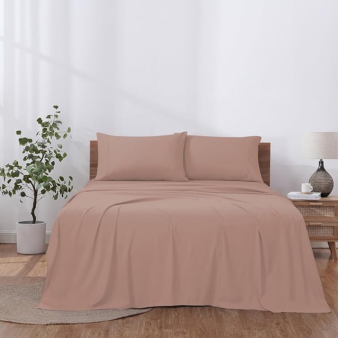 Modern Threads Soft Microfiber Solid Sheets - Luxurious Microfiber Bed Sheets - Includes Flat Sheet, Fitted Sheet with Deep Pockets, & Pillowcases Rose King