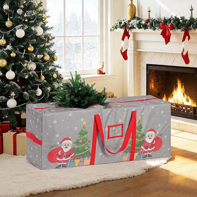 9 Ft Christmas Tree Storage Bag, Waterproof Heavy Duty Oxford, Extra Large Xmas Tree Storage Bag with Handles and Sleek Zipper for Christmas Ornaments Wreath, Grey