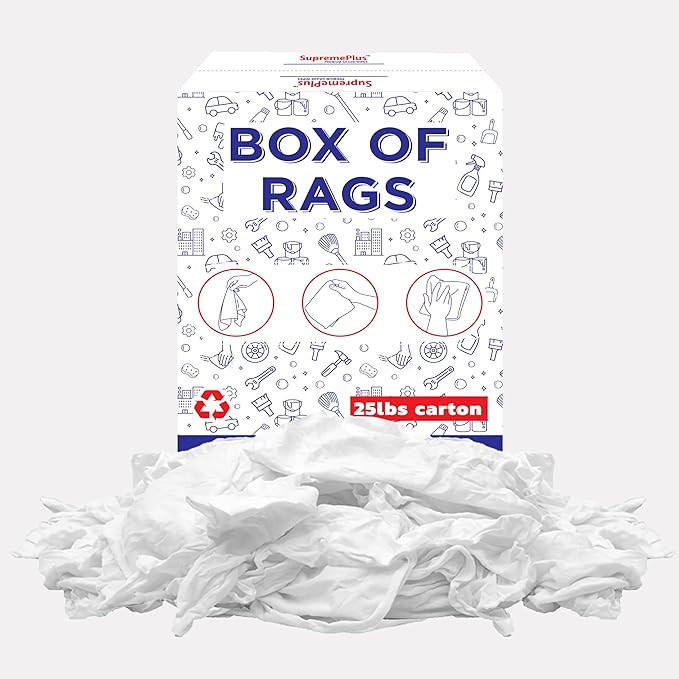 Premium White T-Shirt Cleaning Rags (25 lbs. Box) – White Cotton Rag for Cleaning, Staining, Painting, Oil, Grease & Dust Removal – Shop Rags Bulk for Multipurpose use