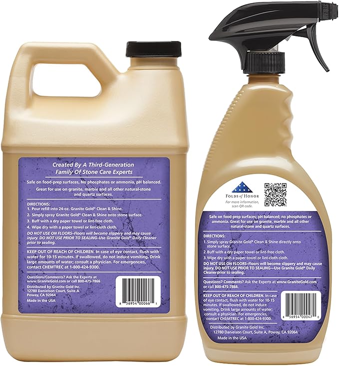 Granite Gold Clean and Shine Spray For Granite, Marble, Travertine, Quartz, Natural Stone Surfaces, 24 + 64 Fl Oz Value Pack