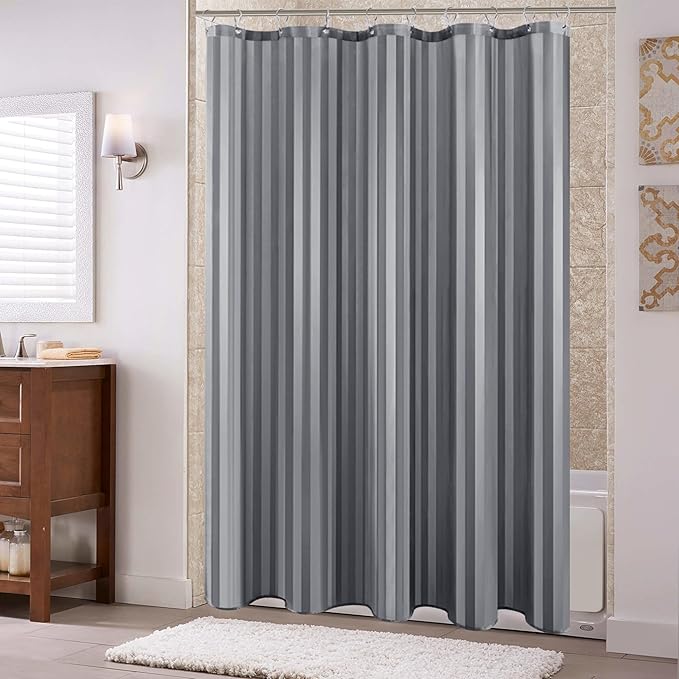 Biscaynebay Fabric Shower Curtain Liner 72" x 72", Dark Grey Water Repellent Stripes Bathroom Curtains Machine Washable