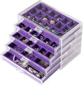Frebeauty Acrylic Jewelry Organizer Earring Organizer Box with 5 Drawers Earring Holder Organizer with Velvet Trays Clear Jewelry Box for Women Earring Display for Rings Studs(Purple)